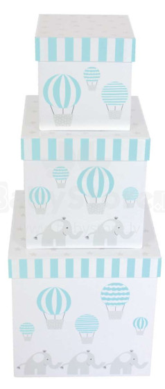 JaBaDaBaDo Box Elephant Blue Art.A3105  Квадратные коробки для хранения игрушек,3 шт