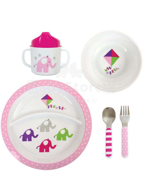 JaBaDaBaDo Dinnerware Elephant Pink Art.E4016 Trauku komplekts