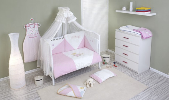 NINO-ESPANA Vaikiškų lovatiesių medvilnės komplektas „Baile Pink“ 5 + 1