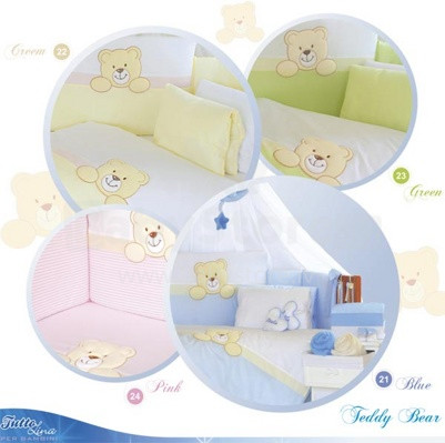 TUTTOLINA - Bērnu gultas veļas komplekts 'Feddy Bear', zaļš, sega + spilvens