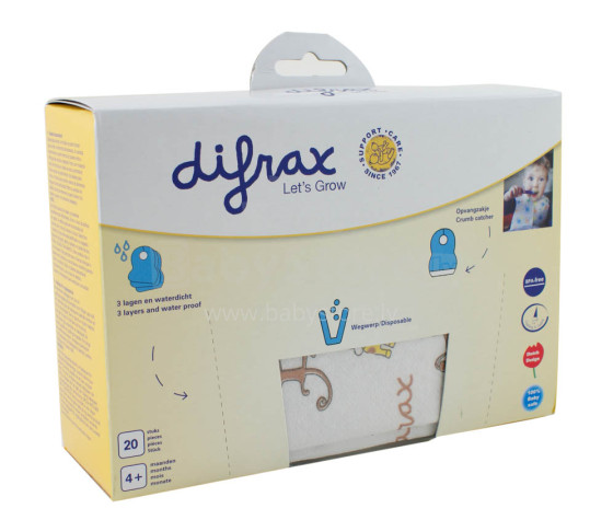 Difrax Art 460 Disposable Bibs 20 psc vienreiz-lietojamās lacītes