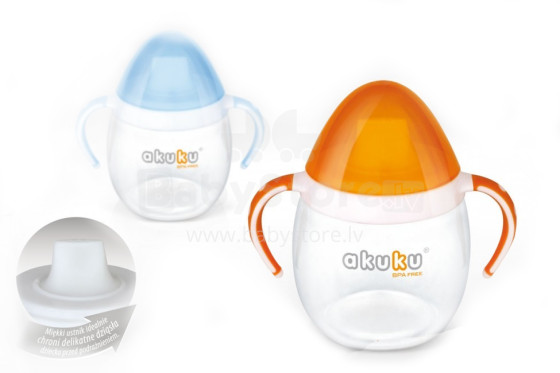 „Akuku A0201“ puodelis kūdikiams nuo 9 mėnesių amžiaus su minkštu dangteliu 240 ml (Pažeista pakuotė)