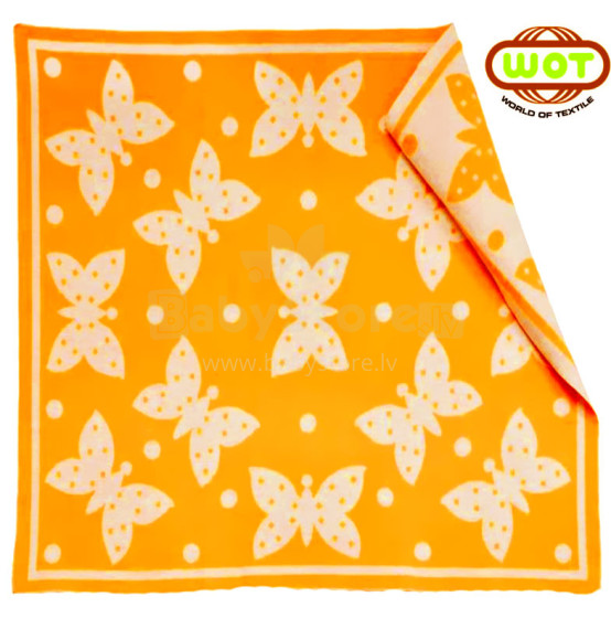 WOT ADXS 005/1045 Oranžinė BUTTERFLY Aukštos kokybės vaikiška medvilninė antklodė (antklodė) 100x118 cm