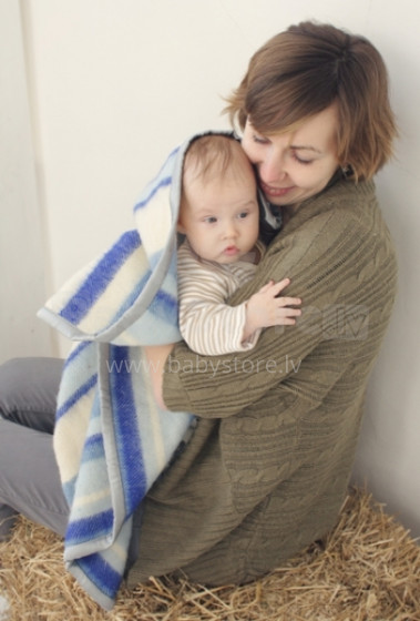 Lalina  детское шерстяное одеяльце с шелковым ободком синий