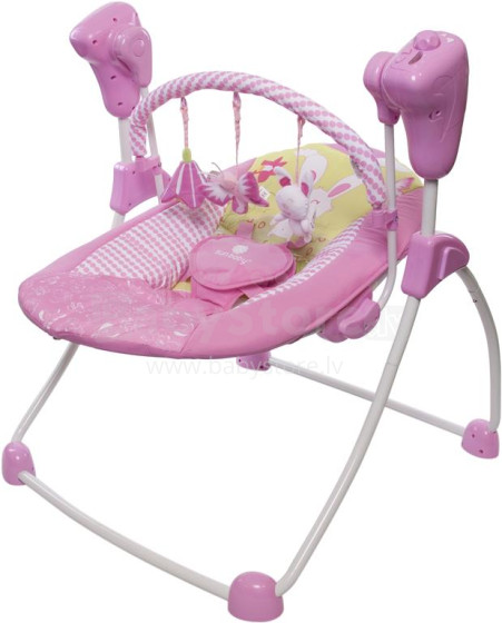 „Sun Baby TY-001“ kėdutė (lopšys) su reguliuojamu greičiu, muzikos ir žaislų ratu Pink