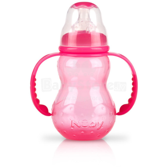 Nuby Art. 1092 Pink Mācību pudelīte ar rokturiem un mīksto uzgali no 4 mēnešu vecuma 210 ml