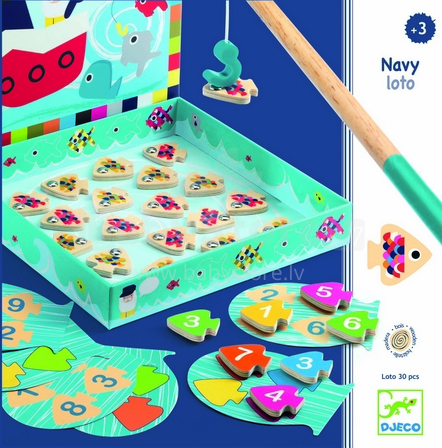 „Djeco Navy-lotto Loto-Fishing“ medinės žuvys su magnetais DJ01688