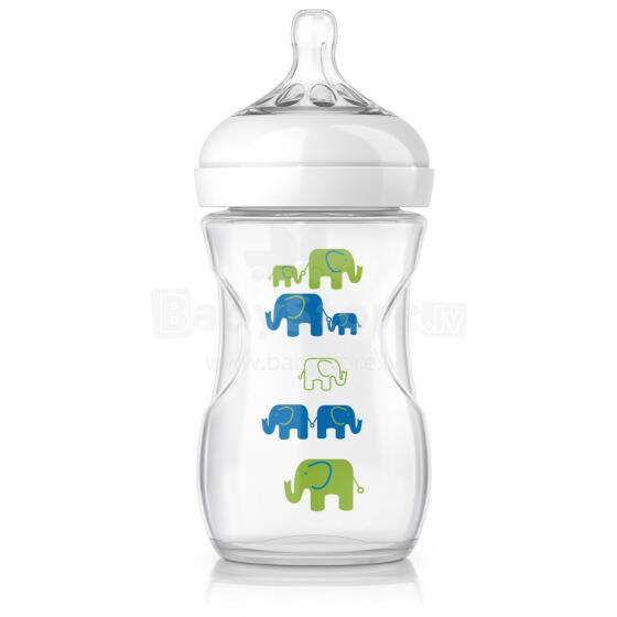 „Philips Avent Natural Elephant Deco“, art. SCF627 / 16 „Bisphenol A“ maitinimo buteliukas (260m,) 1M +
