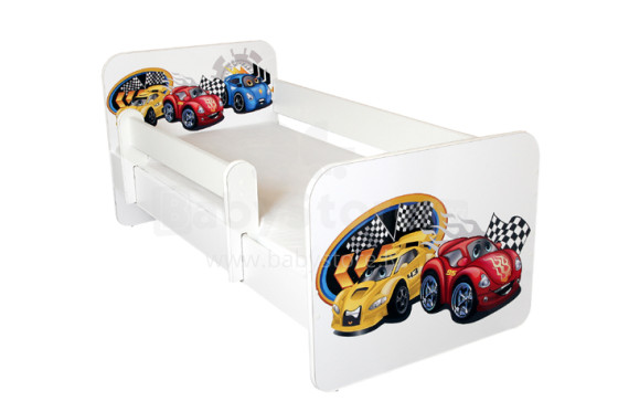 „AMI Cars“ stilinga vaikų lova su nuimamu kraštu ir čiužiniu 144x74cm