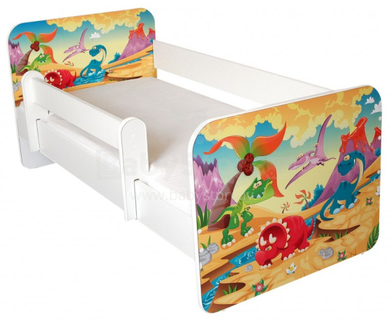 AMI Dino Bērnu stilīga gulta ar noņemamu maliņu un matraci 144x74cm