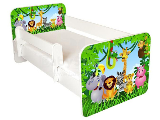 Stilinga „AMI Zoo“ vaikų lova su nuimamu kraštu ir čiužiniu 144x74cm