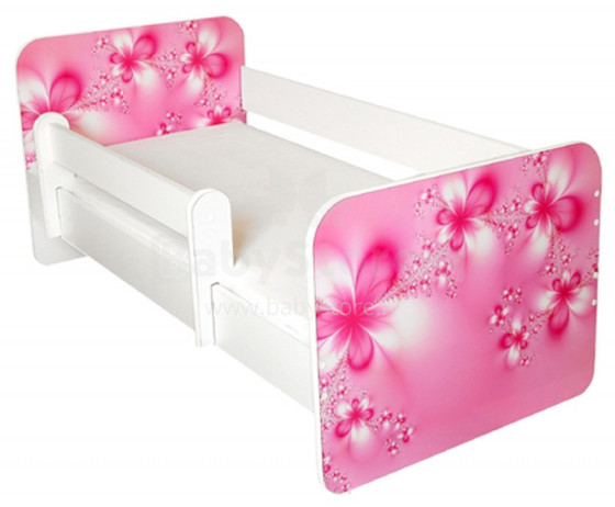 AMI Flowers Стильная молодёжная  кровать со съёмным бортиком и матрасом 144x74 см