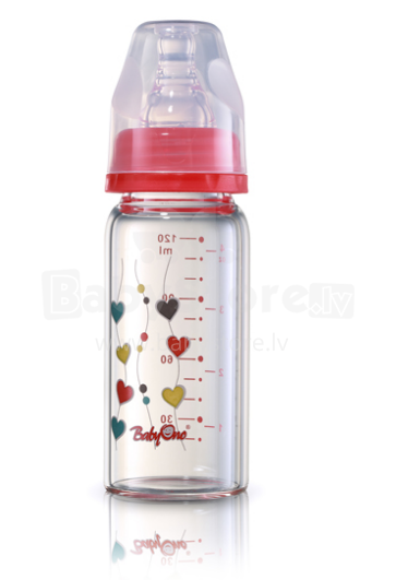 BabyOno Art. 1339 Red Стеклянная бутылочка стандартная 120мл