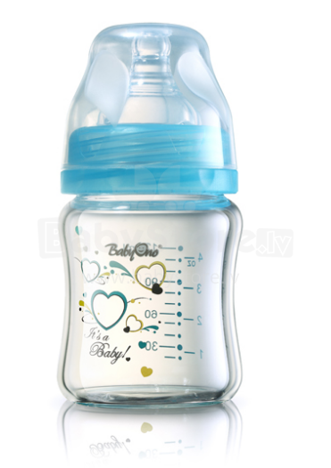 „BabyOno“ menas. 1341 „Blue Glass“ maitinimo butelis su plokščiu kaklu 120ml