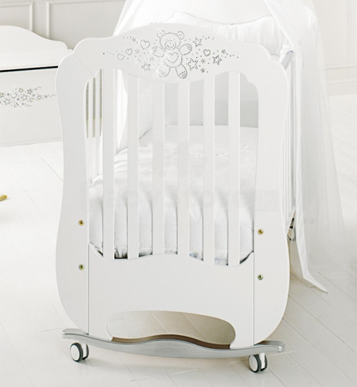 Baby Expert Swarovsky Diamante Bianco Детская эксклюзивная кроватка с кристаллами Swarovski Bianco Platino, цвет: Белый/платиновый