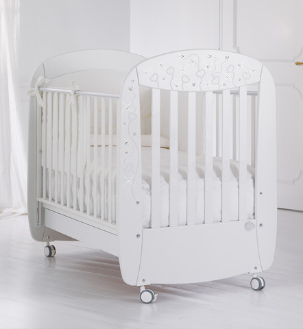 Baby Expert Butterfly Swarovsky Детская элегантная кроватка на колесиках  Bianco Platino, цвет: Белый/платиновый