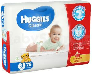 Huggies Classic MP Art.041544861  Детские подгузники  3 размер  ( 4-9 кг) 78 шт.