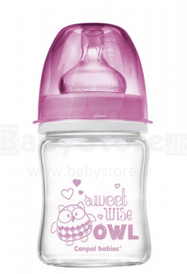 „Canpol“ kūdikių menas. 79/001 Stiklinis butelis su silikoninėmis čiulptukais nuo kolikų, 120 ml (0–6 mėn.)