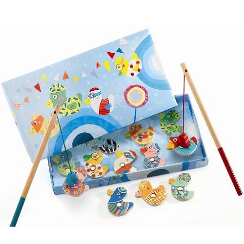 Djeco Art.DJ01654 Makšķerējamas koka zivtiņas ar magnētiem Fishing duck