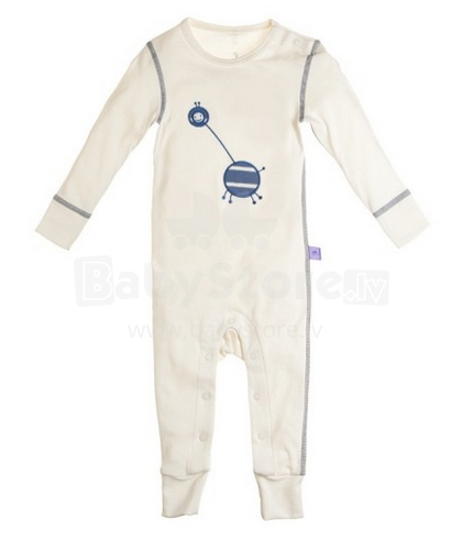 BeeKid Art. P10007G1Белый комбинезон с синей аппликацией для новорождённых, 100% органический хлопок (62-92 см)