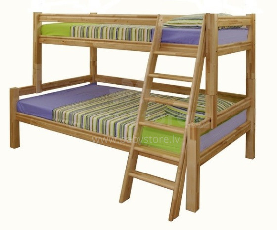 „Straubek Art.3ST“ dviaukštė natūralaus beržo medinė lova vaikams, lakuota 90x200cm