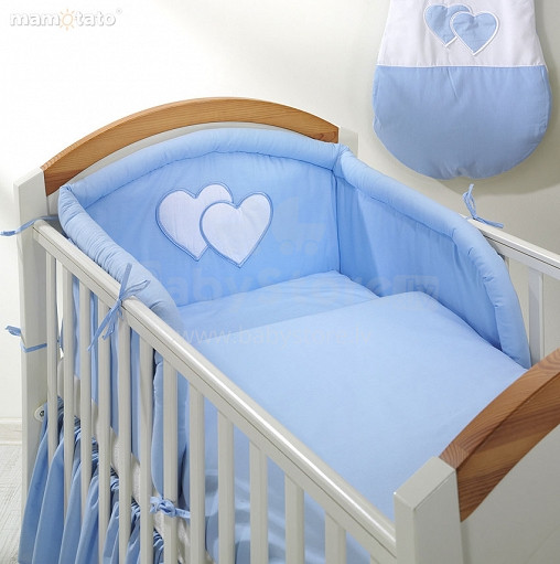 „Mamo Tato“ širdies plk. 2 dalių mėlynos medvilnės patalynės komplektas (90x120 cm)