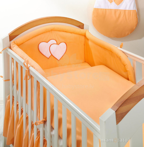 „Mamo Tato“ širdies plk. Oranžinės medvilnės patalynės komplektas iš 2 dalių (90x120 cm)