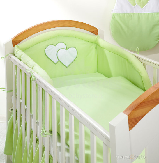 Mamo Tato Heart Col. Green Kokvilnas gultas veļas komplekts no 2 daļam (100x135 cm)