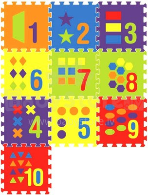 SunTaToys Floor Puzzle Art.ST1022 Bērnu daudzfunkcionālais grīdas paklājs puzle cipari un formas no 10 elementiem