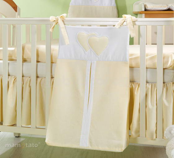 „Mamo Tato“ širdies plk. Geltonas audinių krepšys sauskelnėms lovelei (38x62 cm)