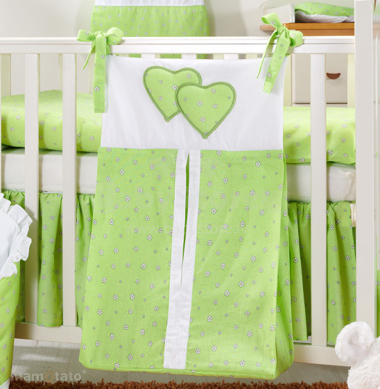 „Mamo Tato“ širdies plk. „Green Print Cloth“ vystyklų krepšys lovelei (38x62 cm)