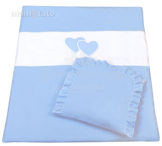 Mamo Tato Heart Col. Blue Комплект постельного белья для коляски из 2 частей
