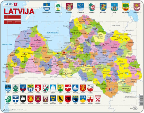„Larsen Puzzle Art.A10“ Latvijos politinis galvosūkis Latvijos žemėlapis 70 vnt.