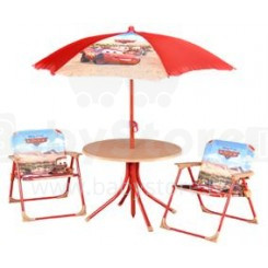 Disney Furni Art.800004 Automobiliai Vaikų darželio baldai Vagonų komplektas: stalas su skėčiu nuo saulės ir 2 kėdės