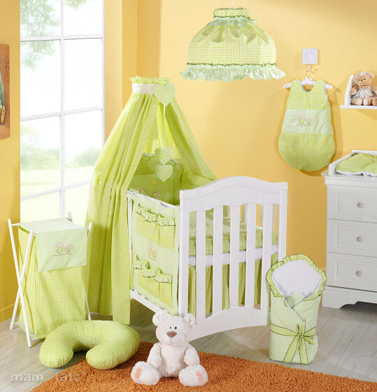 „Mamo Tato Funny Bunnies Green Print“ medvilnės patalynės komplektas iš 5 dalių (60 / 90x120 cm)