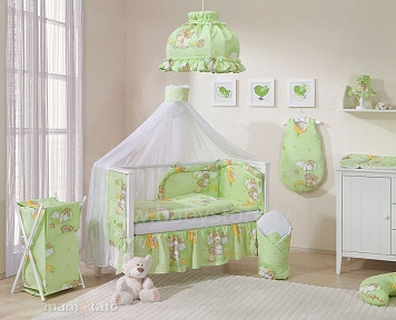 „Mamo Tato Teddy Bears“ plk. 11 dalių „Green Cotton“ patalynės komplektas (70 / 100x135 cm)