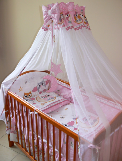 ANKRAS Owls Pink Bērnu gultiņas aizsargapmale 360cm