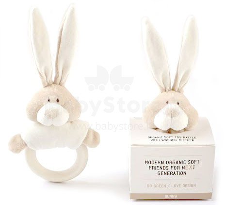 „Wooly Organic Bunny Art.00204“ aukščiausios kokybės - ekologiškos medvilnės barškutis, (100% natūralus)