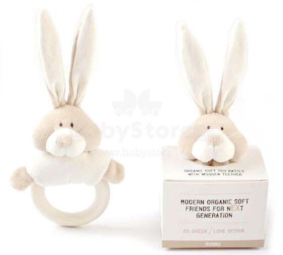 „Wooly Organic Bunny Art.00204“ aukščiausios kokybės - ekologiškos medvilnės barškutis, (100% natūralus)