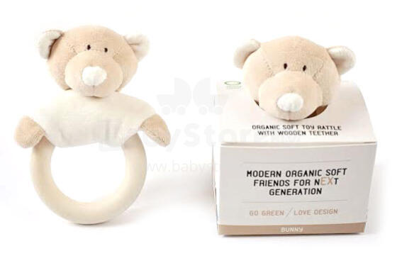 Organinis meškiukas „Wooly“, 00104, aukščiausios kokybės - ekologiškas medvilninis barškutis, (100% natūralus)