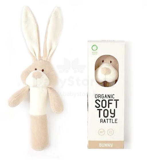 „Wooly Organic Bunny Art.00203“ aukščiausios kokybės - ekologiškos medvilnės barškutis, (100% natūralus)