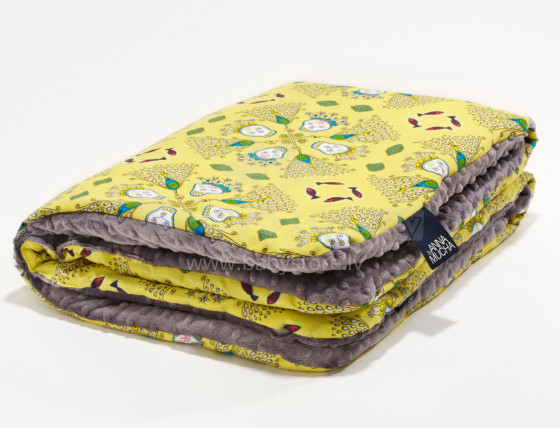 „La Millou“ autorė Anna Mucha Art. 83536 Ikimokyklinio amžiaus antklodės kaukolės geltonos pilkos spalvos dvipusė antklodė (110x140 cm)