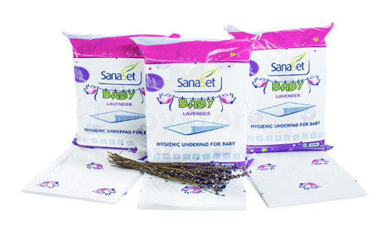 Sanaset Baby Lavender Premium vienkartinės sauskelnės su ypač minkšta danga ir levanda, 1vnt 60x60 cm