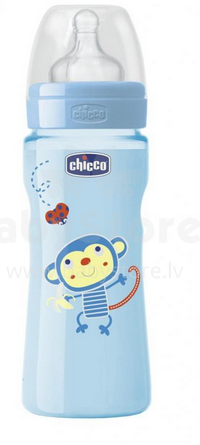 Chicco'16 gerovės menas. 70735,21 Vaikiškas plastikinis fiziologinis butelis 330ml su silikoniniu čiulptuku 4m + SI