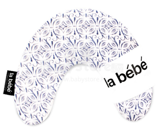 „La Bebe ™ Mimi“ medvilnės pagalvė pagal galvą. 3332 baltos / mėlynos spalvos pasagos pagalvėlė 19x46 cm