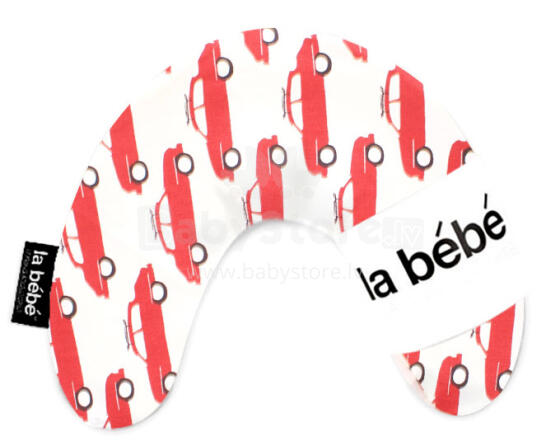 „La Bebe ™ Mimi“ slaugos medvilnės pagalvė, 35608, raudonos / baltos spalvos pasagos pagalvėlė 19x46cm kelionėms