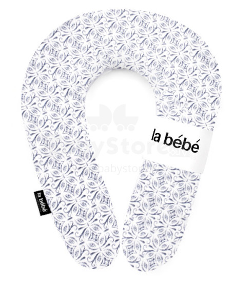La Bebe™ Snug Cotton Nursing Maternity Pillow Art.85483 Tracery White/Dark Blue 20*70cm