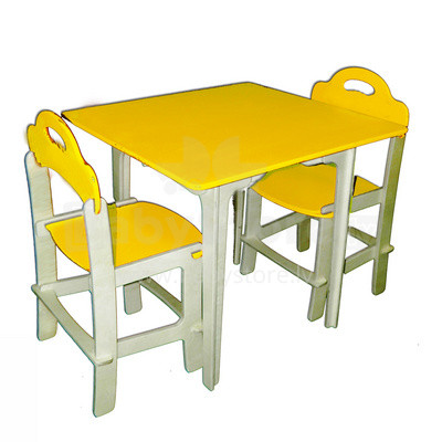 WoodyGoody menas. 59931 Vaikų baldų komplektas Stalas ir 2 kėdės spalvotos