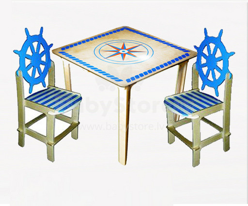 WoodyGoody Art. 21021 Bērnu mēbeles komplekts Galdiņš un 2 krēsliņi 'Jūra'