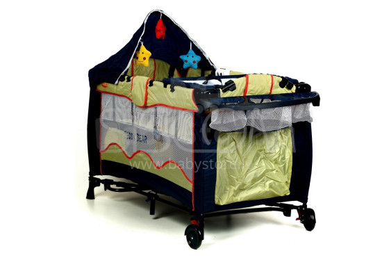 Baby Maxi PREMIUM Teddy Bear 856 Multifunkcionālā ceļojumu gulta 2 līmeņu 